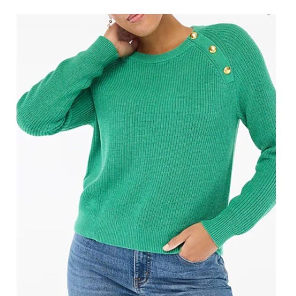 J Crew Plus Size 3 Button Raglan Crewneck Sweater Cotton  Winter Green 3X